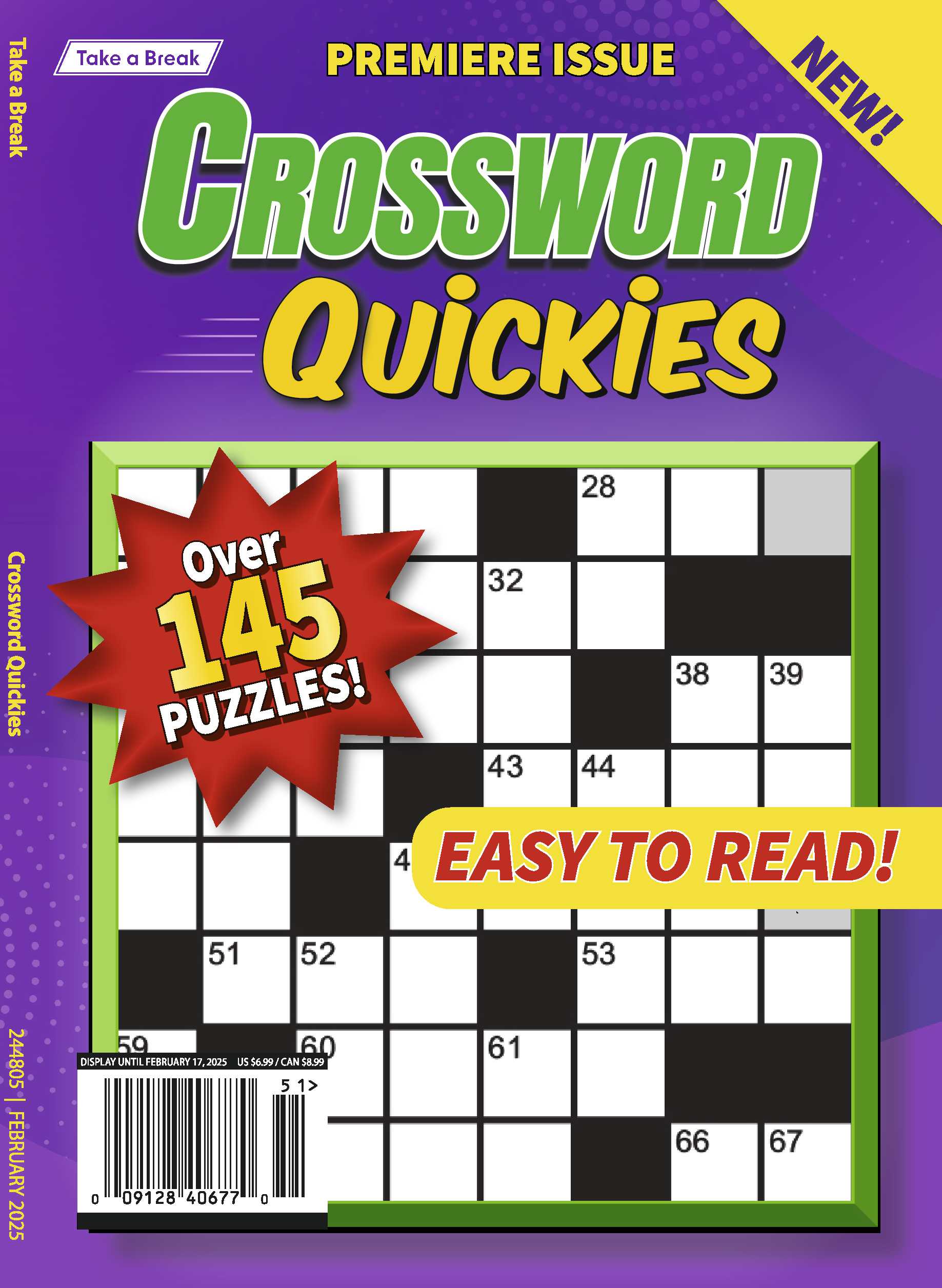 Take a Break - Crossword Quickies 244805 Easy To Read: 145+ Puzzles, Hours Of Mind-Boosting Fun, Brain Challenges, Relax, Unwind, Unplug, Recharge, De-Stress, Reduce Anxiety, Sit Back & Solve! Magazine Shop US