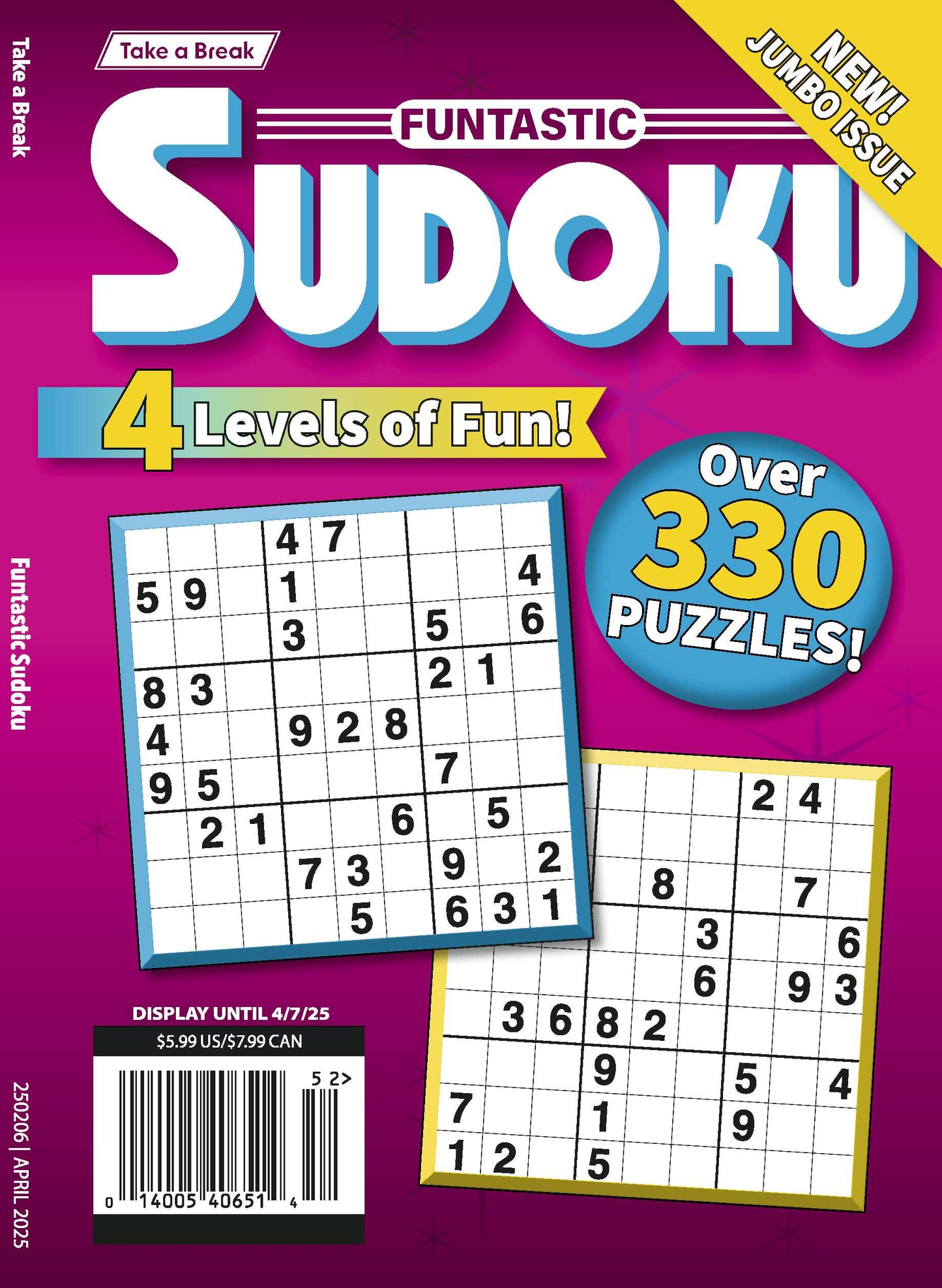 Take a Break - Funtastic Sudoku 25.01.03: Large Print, 4 Levels Of Fun, Over 330 Puzzles! Your First-Class Ticket To Unwind, Unplug, Relax & More! Magazine Shop US