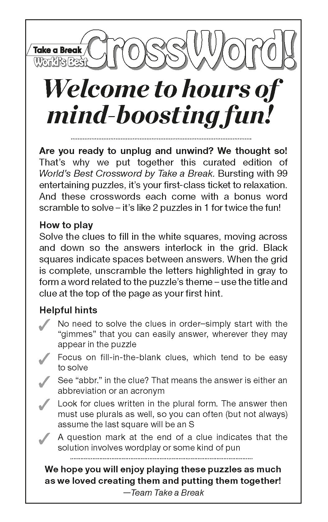 World's Best Puzzle - Crossword 25.04.11: 99 Puzzles & Mystery Words, Bonus Word Scrambles, Take On The Go, Enjoy Hours Of Mind-Boosting Fun & More! Magazine Shop US