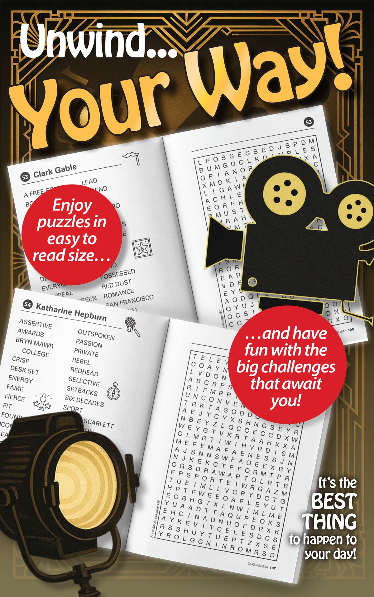 World's Best Puzzle - Word Search 25.08.15: Large Print, 71 Themed Puzzles, Golden Age Of Hollywood, Relax & Unwind, Solve, Sharpen Your Brain & More! Magazine Shop US