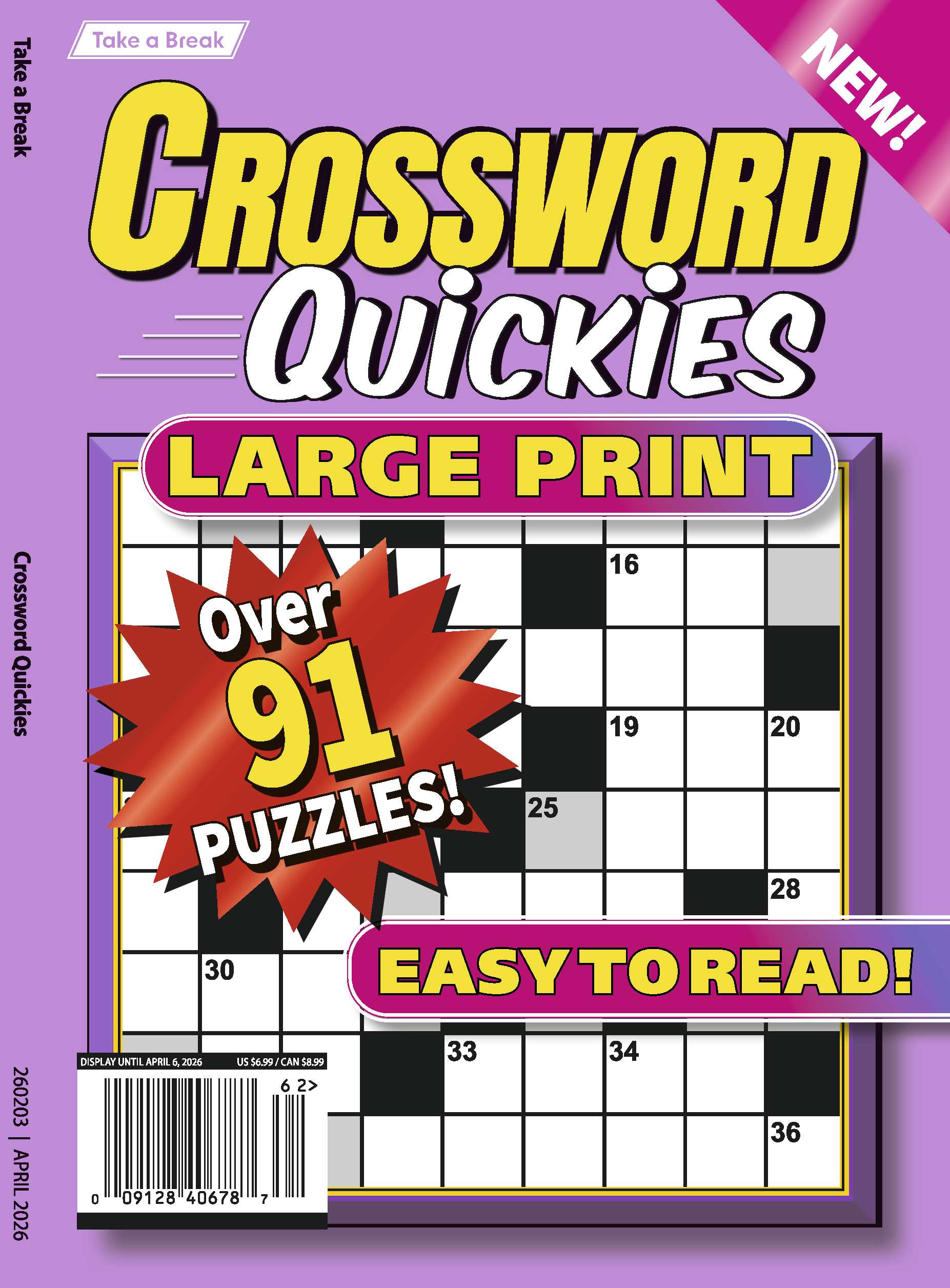 Take a Break - Crossword Quickies 26.01.02: Large Print, Over 91 Puzzles, Easy To Read, Relax & Unwind, Great For Travel, Brain Booster & More! Magazine Shop US