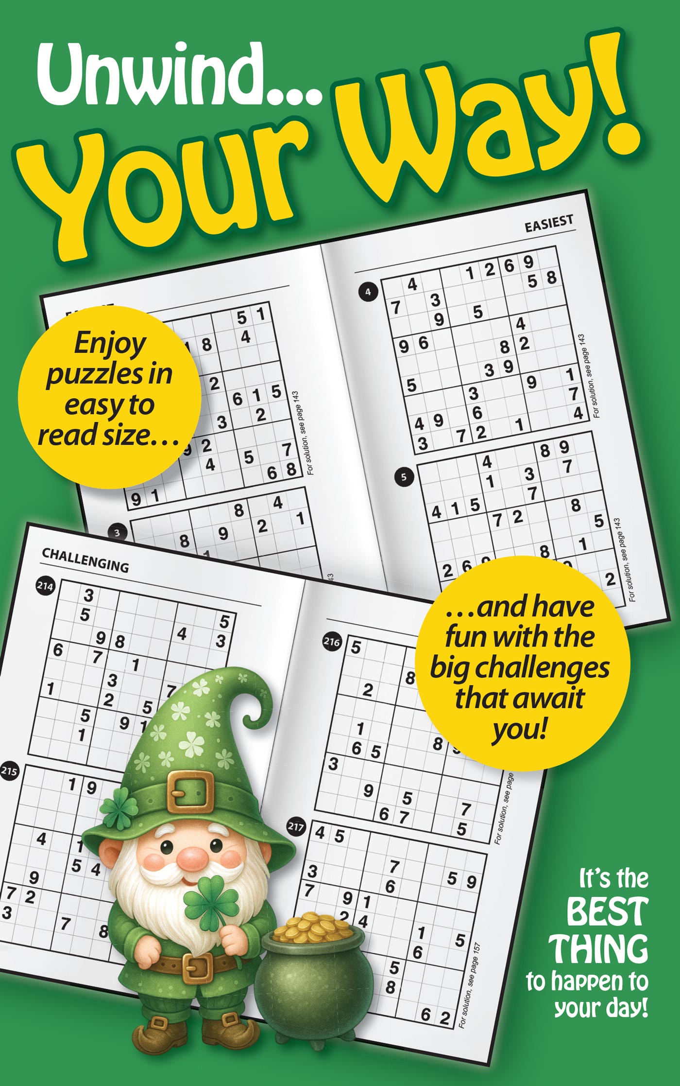 World's Best Puzzle - Sudoku 26.01.09: Large Print, 277 Puzzles, St. Patrick & Leprechaun Themed, 5 Levels Of Difficulty, Relax & Unwind, Great For Travel, Brain Booster & More! Magazine Shop US