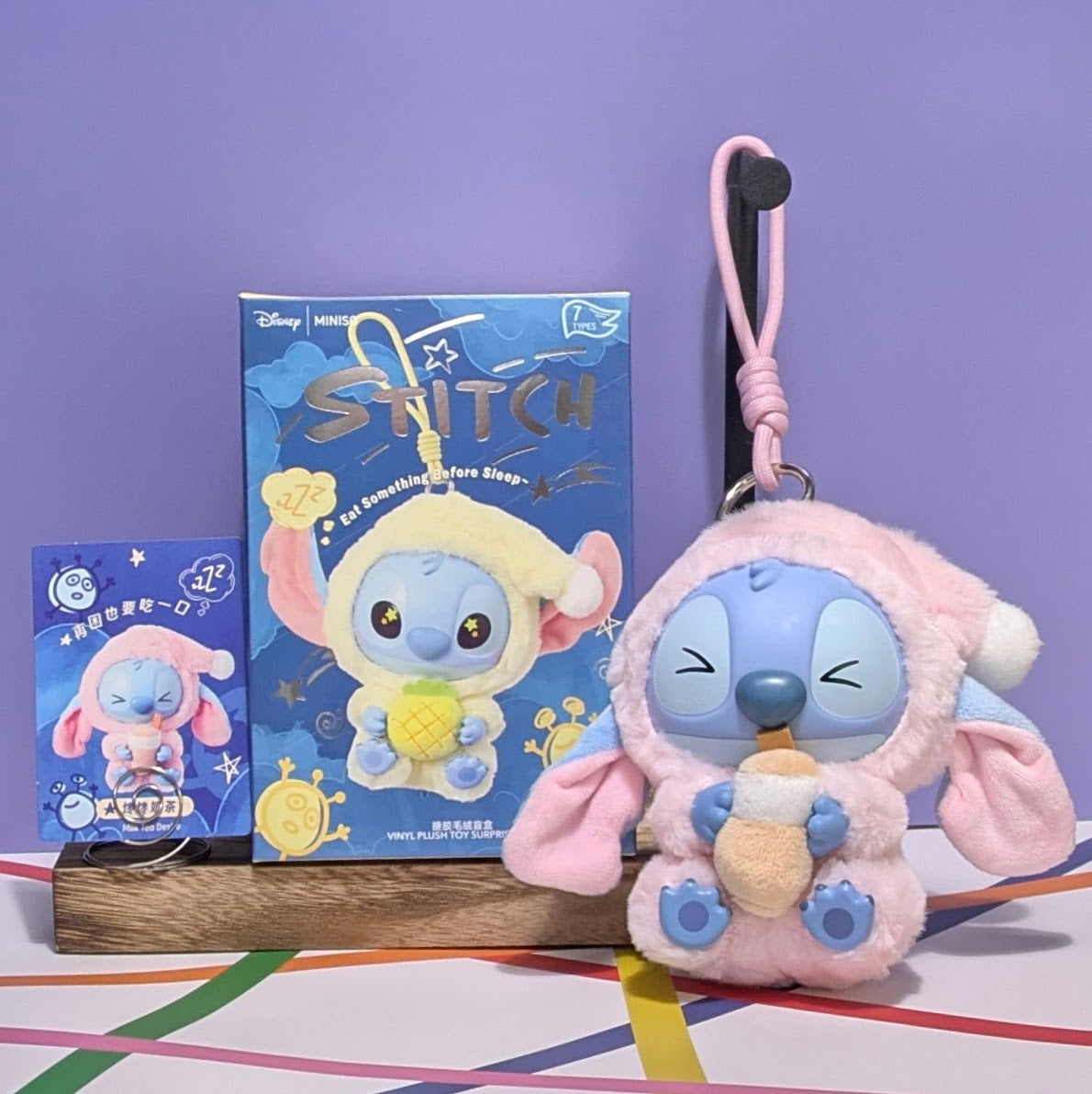[In Stock] MINISO Stitch Eat Something Before Sleep Plush Keychain Blind Box Pure Coconut Juice Ralphie's Funhouse