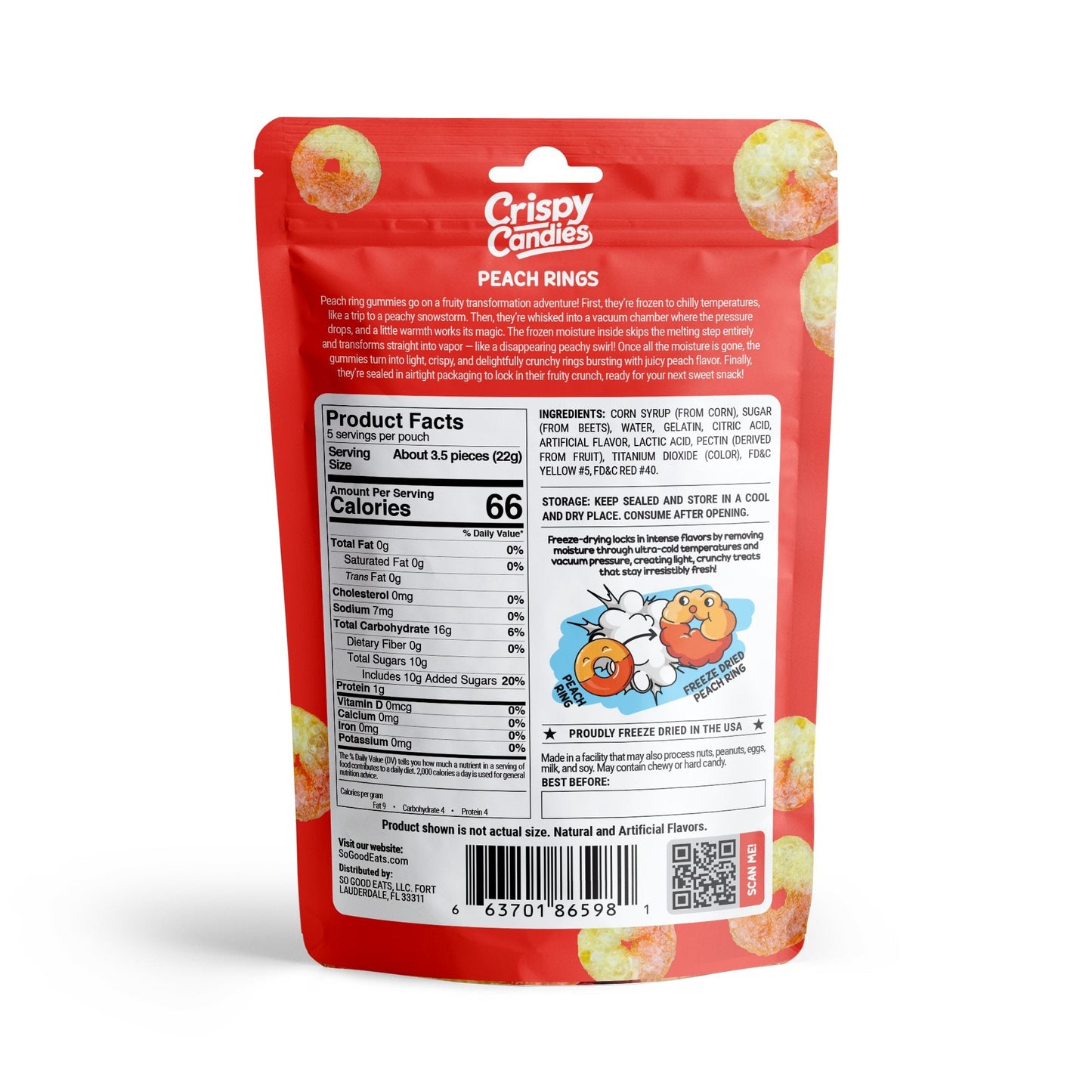 Crispy Candies - Peach Rings Freeze Dried Candy 114g Super Anime Store