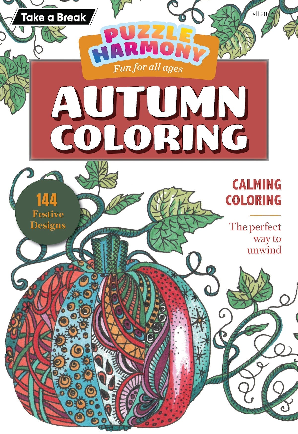 Puzzle Harmony - Autumn Coloring 244113: 144 Festive Designs, Adult Coloring Book, Calming Coloring, The Perfect Way To Unwind, Pumpkins, Leaves, Unlock Creativity, Relax, Unplug, Recharge & Draw! Magazine Shop US