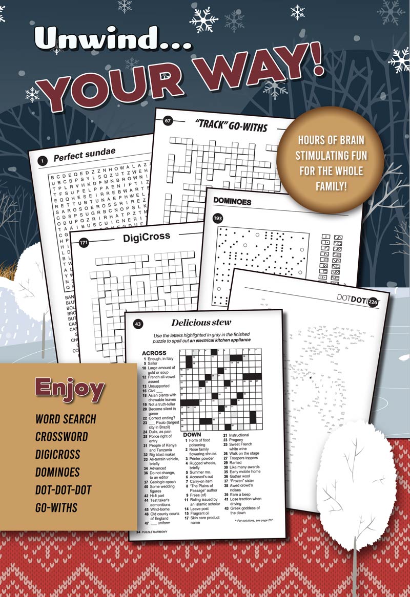 Puzzle Harmony - Variety Puzzles Winter 2025 Special: 520+ Puzzles, Winter Themed Full-Sized Book, All Ages, Crossword, Sudoku, Dominoes, Word Search, Relax, Unwind, Unplug, De-Stress & Solve! Magazine Shop US