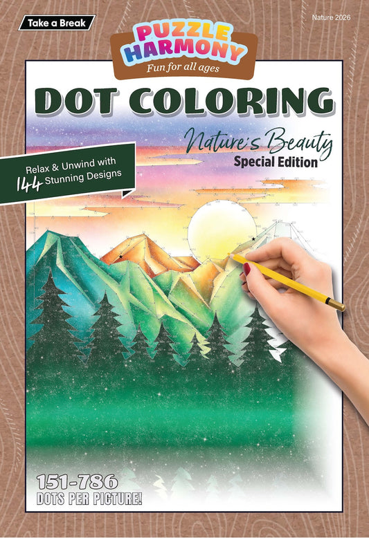 Puzzle Harmony - Dot to Dot Nature's Beauty Special: 144 Stunning Nature Themed Designs, Full-Sized Book, Perfect For All Ages, Dot to Dot Coloring & Activity Book, Relax, De-Stress & Color! Magazine Shop US