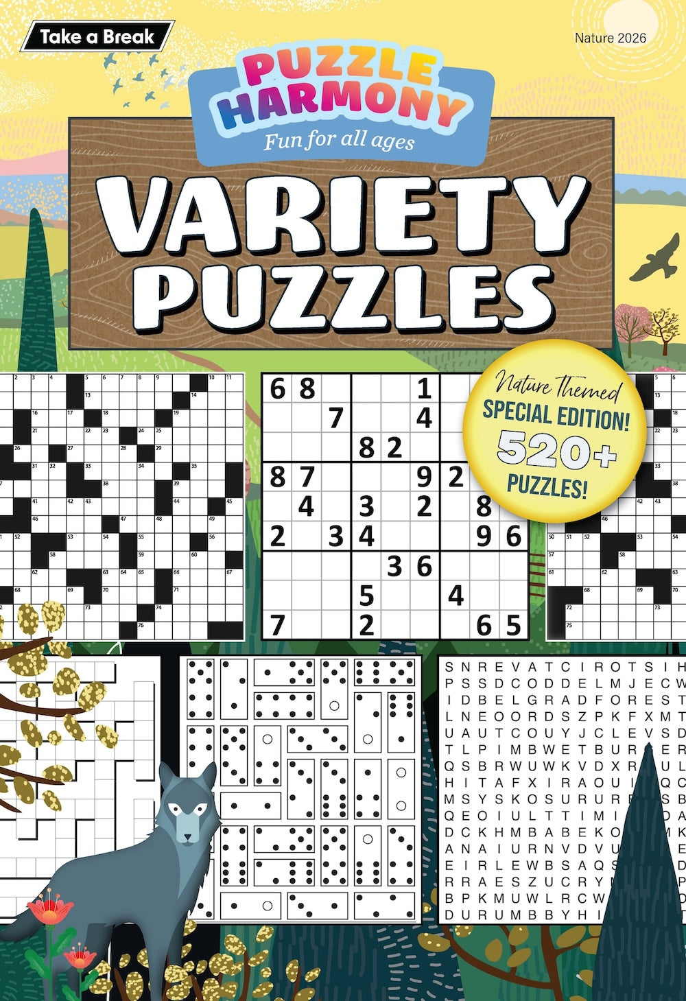 Puzzle Harmony - Variety Puzzles Nature's Beauty Special: 520+ Puzzles, Nature Themed Full-Sized Book, Fun For All Ages, Crossword, Sudoku, Dominoes, Word Search, Relax, Unwind, Unplug, De-Stress, Sit Back & Solve! Magazine Shop US