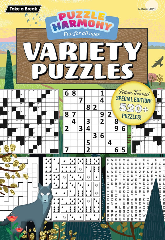 Puzzle Harmony - Variety Puzzles Nature's Beauty Special: 520+ Puzzles, Nature Themed Full-Sized Book, Fun For All Ages, Crossword, Sudoku, Dominoes, Word Search, Relax, Unwind, Unplug, De-Stress, Sit Back & Solve! Magazine Shop US