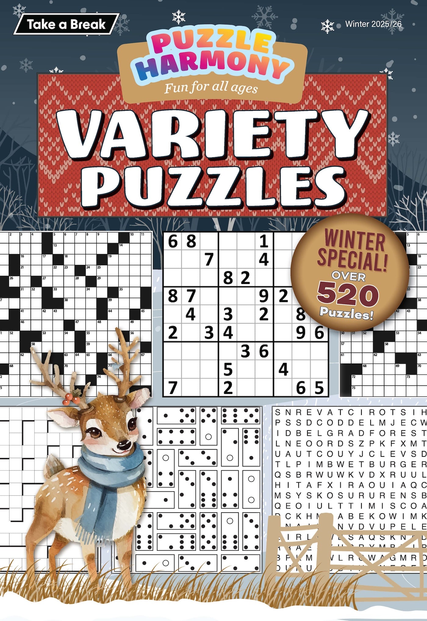 Puzzle Harmony - Variety Puzzles Winter 2025 Special: 520+ Puzzles, Winter Themed Full-Sized Book, All Ages, Crossword, Sudoku, Dominoes, Word Search, Relax, Unwind, Unplug, De-Stress & Solve! Magazine Shop US
