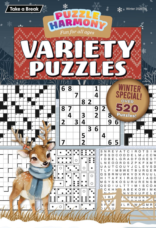 Puzzle Harmony - Variety Puzzles Winter 2025 Special: 520+ Puzzles, Winter Themed Full-Sized Book, All Ages, Crossword, Sudoku, Dominoes, Word Search, Relax, Unwind, Unplug, De-Stress & Solve! Magazine Shop US
