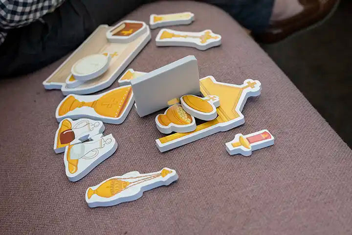 Puzzle Planet Quiet Mass Set: Catholic educational toy with EVA foam pieces for kids. Religious play for church & home.