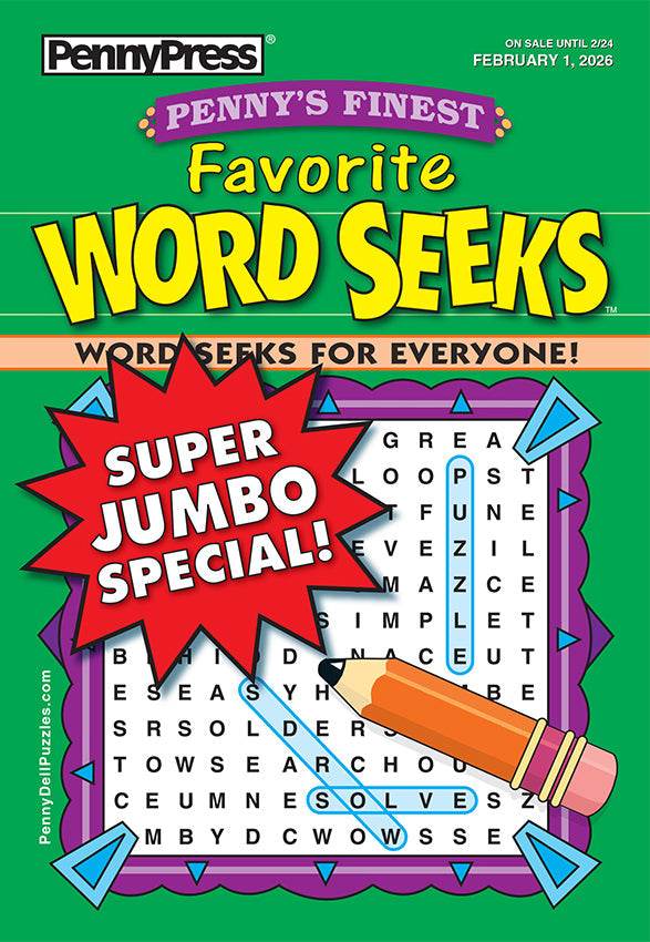 Penny Press - Finest Favorite Word Seeks: February 2026, Super Jumbo Special, Keep Your Brain Sharp With Fun, Relaxing Puzzles, Designed For All Skill Levels, A Great Way To Unwind & More! Magazine Shop US