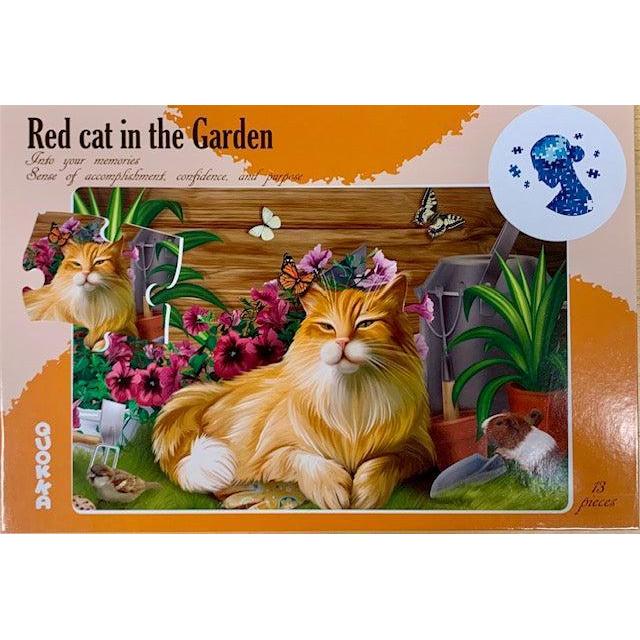 Red Cat in the Garden 13 Piece Tray Jigsaw Puzzle Quokka Puzzle Merchant