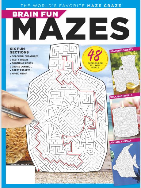 Brain Fun - Mazes: 48 Puzzles For All Skill Levels, Six Sections: Colorful Creatures, Tasty Treats, Soothing Sights, Cruise Control, Great Escapes, Magic Media Magazine Shop US