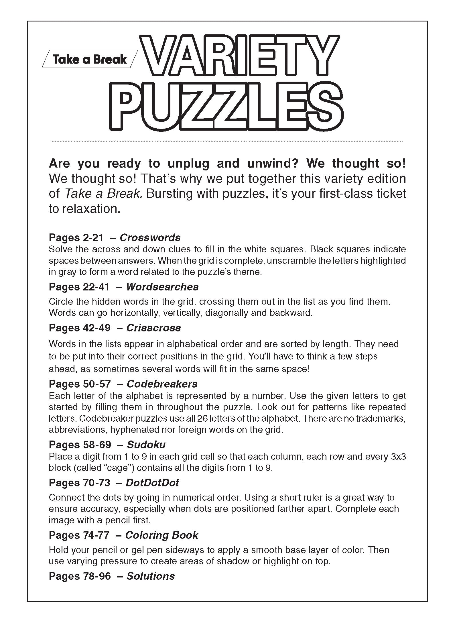 Variety Puzzles Large Print - Vo. 1 / Issue 2: Unplug and Unwind! Adult Activity Book: Easy and Fun with over 100+ Puzzles! Magazine Shop US
