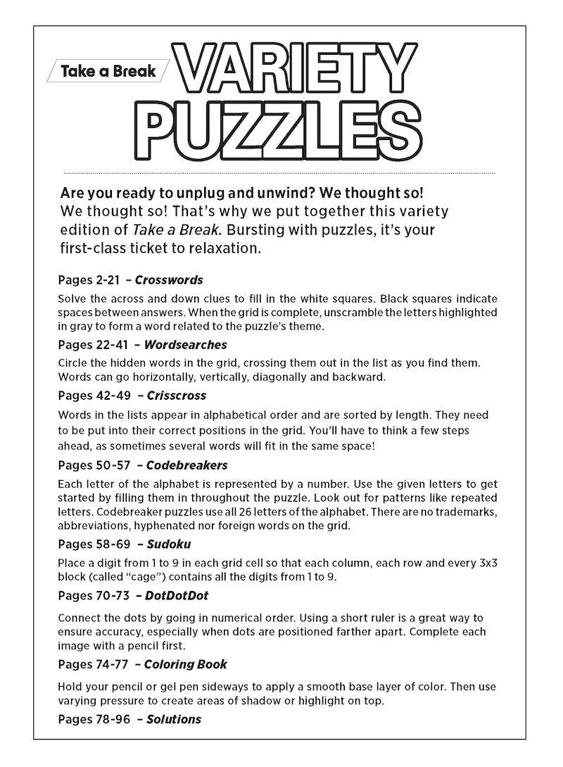 Variety Puzzles 240504 Large Print - Unplug and Unwind! Adult Activity Book: 100+ Puzzles, Easy & Fun, Sudoku, Word Search, Crossword, Dot-To-Dot, Coloring Book, CrissCross, Codebreakers & Solve! Magazine Shop US