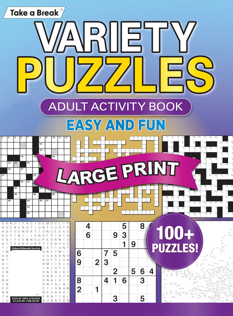 Variety Puzzles 241201 Large Print - Unplug and Unwind! Adult Activity Book: 100+ Puzzles, Easy & Fun, Sudoku, Word Search, Crossword, Dot-To-Dot, Coloring Book, CrissCross, Codebreakers & De-Stress! Magazine Shop US