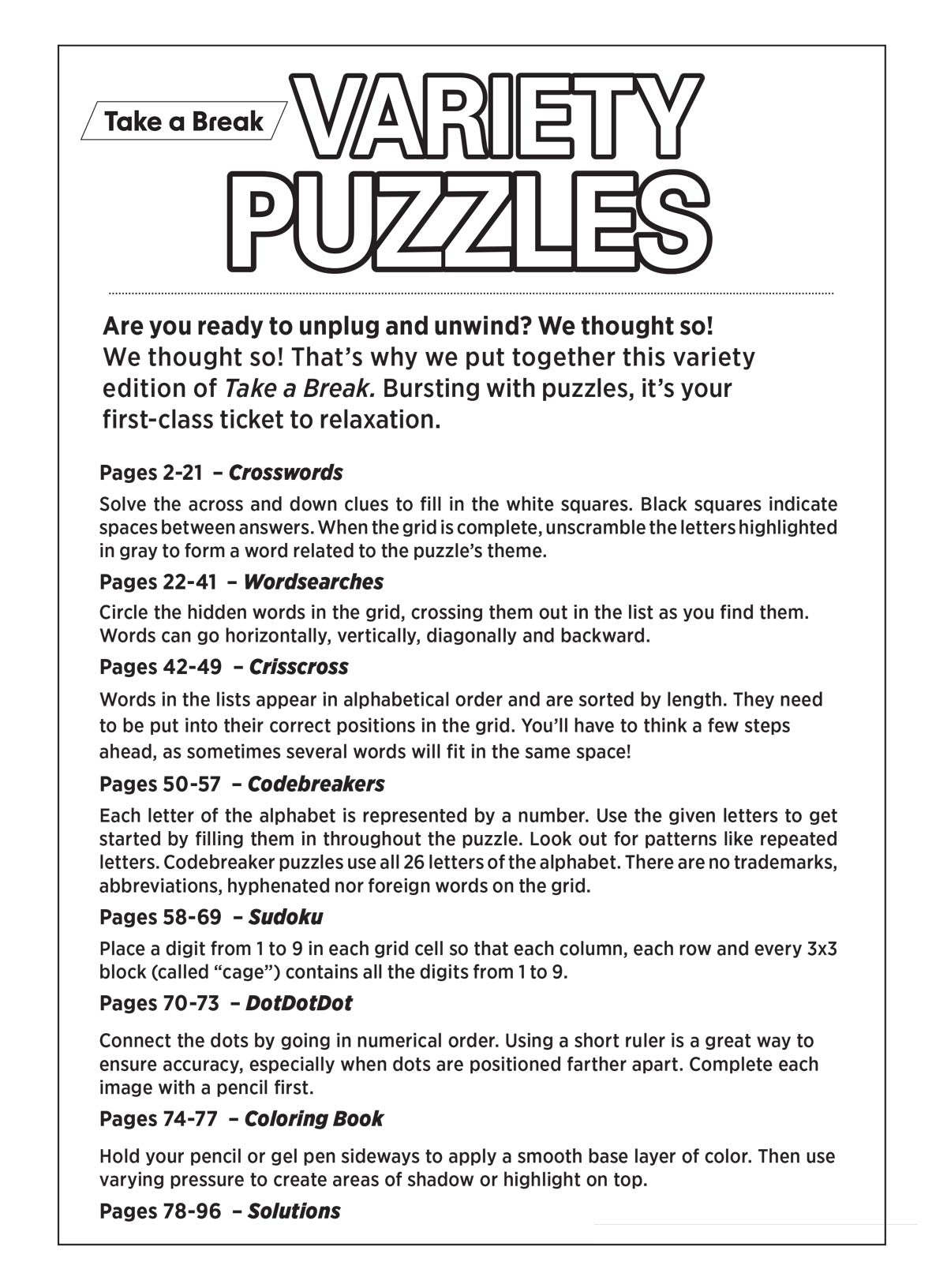 Take a Break - Variety Puzzles 26.01.23: 100+ Large Print Puzzles, Adult Activity Book, Boost Your Brain With Hours Of Fun, Unplug, Relax & Unwind With Word Search, Crosswords, Sudoku & More! Magazine Shop US