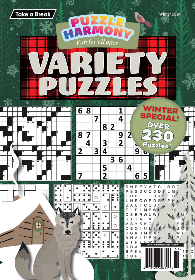 Puzzle Harmony - Variety Puzzles Winter Special: 230+ Puzzles, Holiday Themed Full-Sized Book, All Ages, Crossword, Sudoku, Dominoes, Word Search, Relax, Unwind, Unplug, De-Stress, Sit Back & Solve! Magazine Shop US
