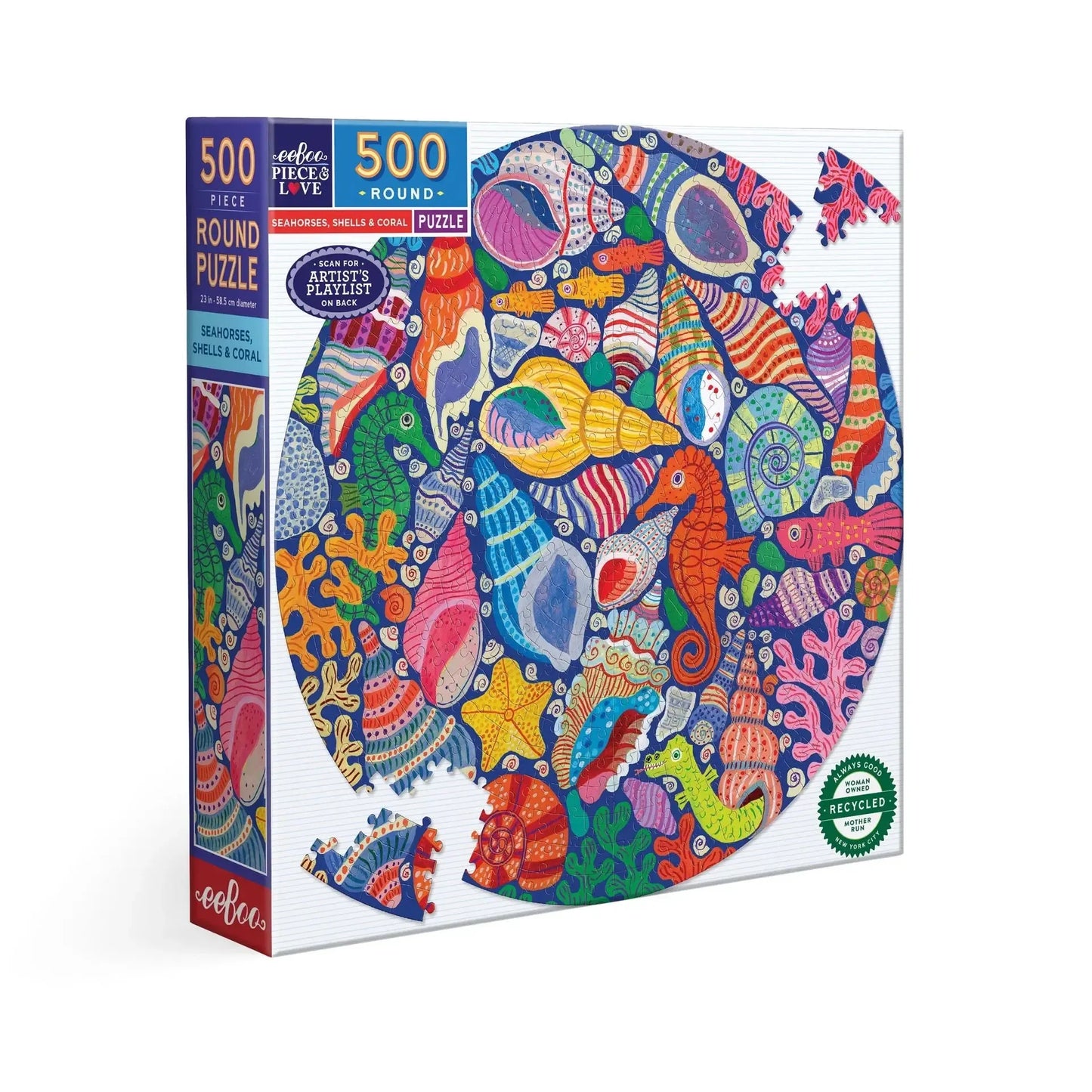 Seahorses, Shells & Coral 500 Piece Round Jigsaw Puzzle eeBoo