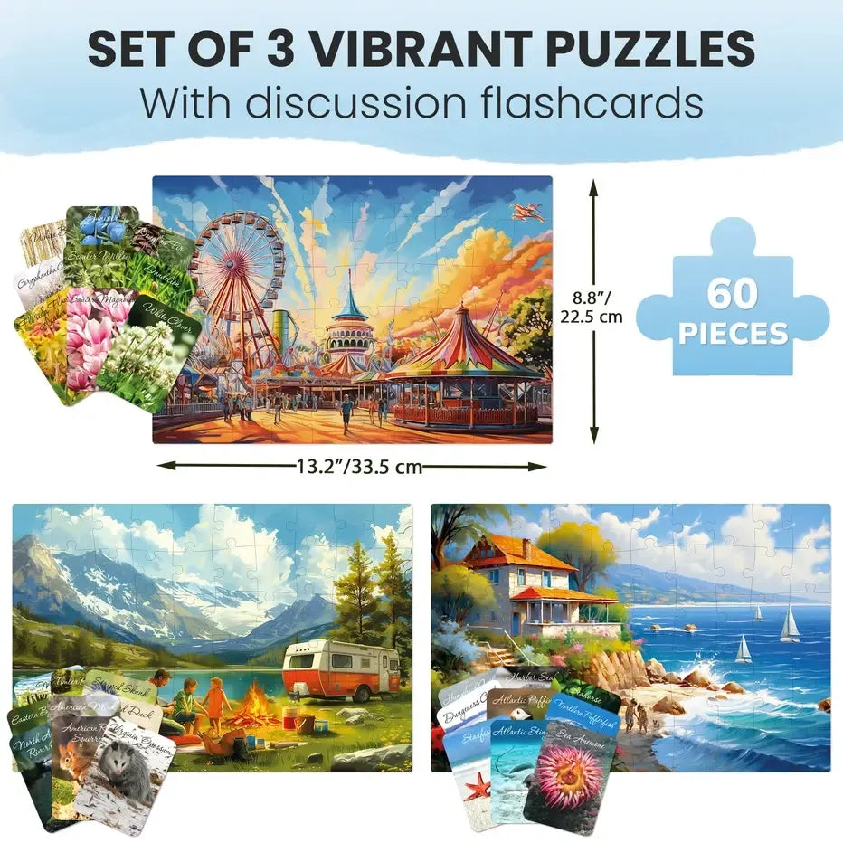 Set of 3 60 Piece Tray Jigsaw Puzzles with Conversation Cards Quokka