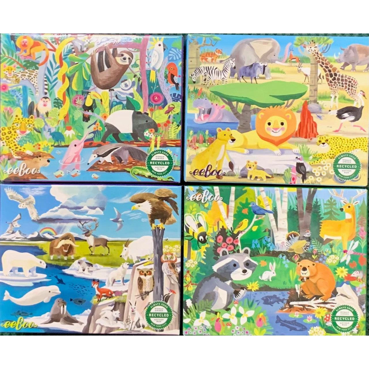 Set of 4 Wild Habitats Animal 36 Piece Mini Jigsaw Puzzles eeBoo Puzzle Merchant