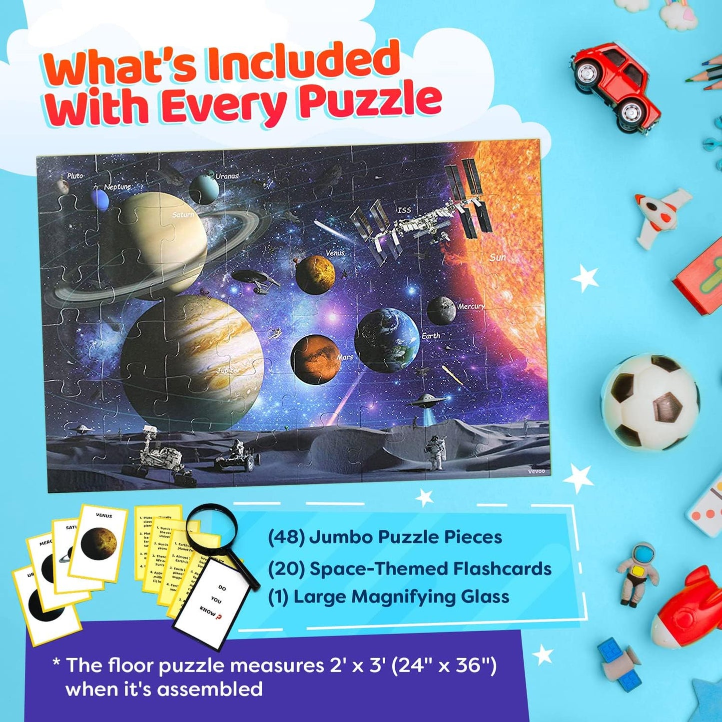 Solar System Spy 48 Piece Floor Jigsaw Puzzle with Flashcards & Magnifying Glass