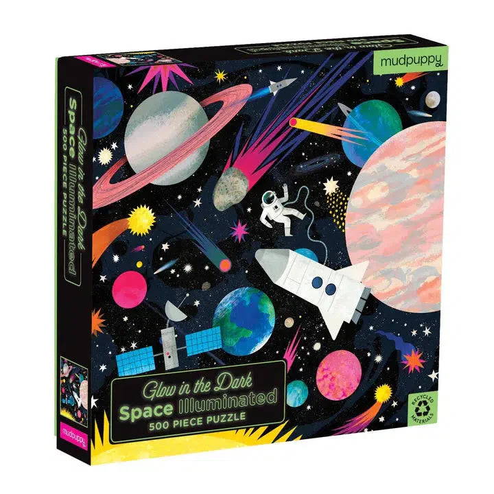 Space Illuminated 500 Piece Glow in the Dark Jigsaw Puzzle Mudpuppy Puzzle Merchant