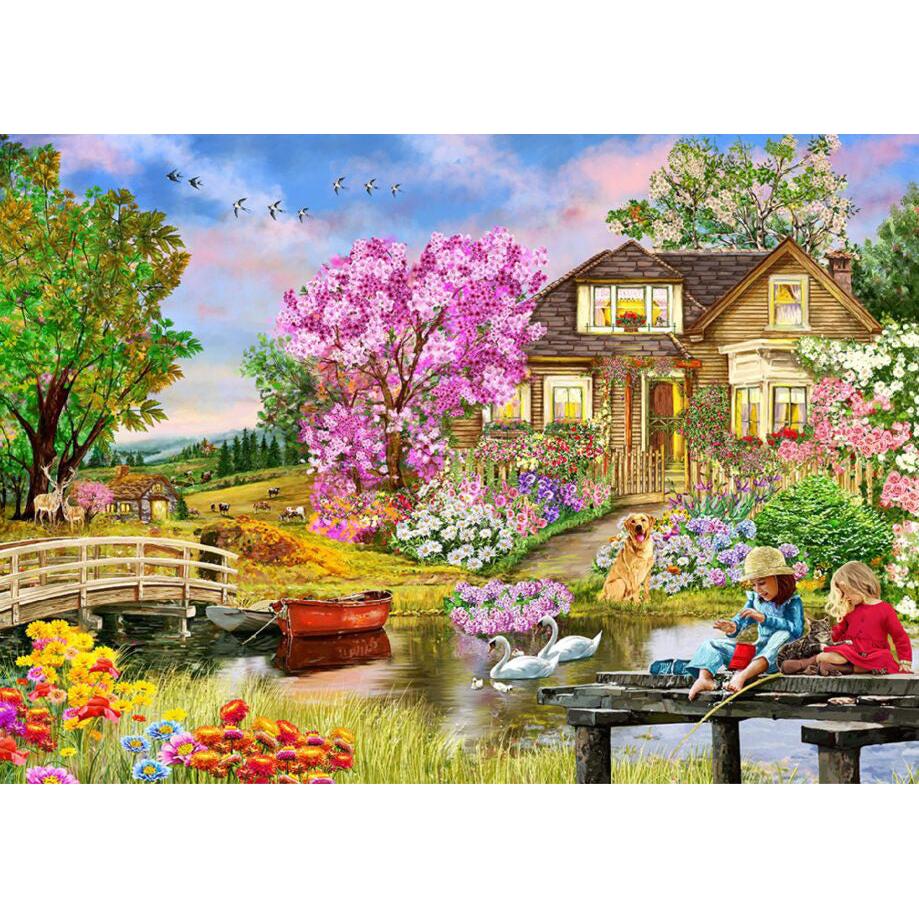 Springtime Cottage 200 Piece Wood Jigsaw Puzzle Wooden City Puzzle Merchant