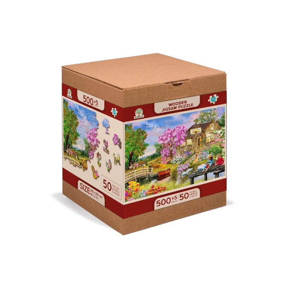 Springtime Cottage 505 Piece Wood Jigsaw Puzzle Wooden City Puzzle Merchant