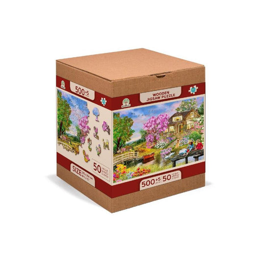 Springtime Cottage 505 Piece Wood Jigsaw Puzzle Wooden City Puzzle Merchant