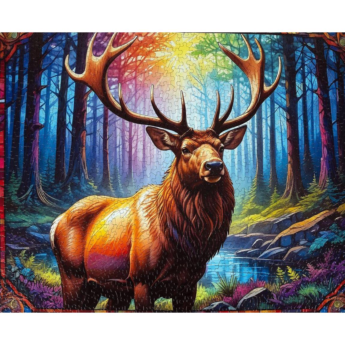 Stain Glass Elk 1000 Piece Jigsaw Puzzle Springbok