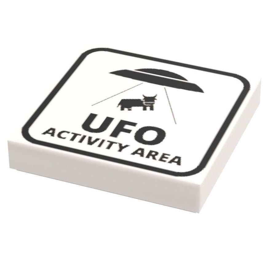 UFO Activity Area Sign (2x2 Tile, Minifig Scale) made using LEGO part B3 Customs