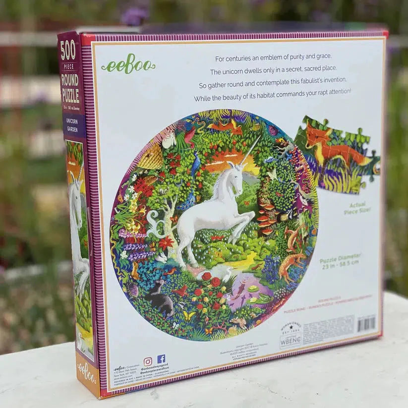 Unicorn Garden 500 Piece Round Jigsaw Puzzle eeBoo