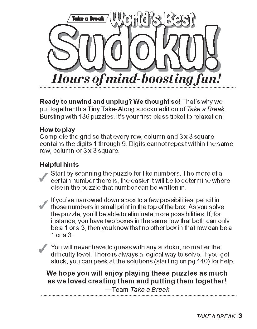 Take a Break - Sudoku! Tiny Take-Along Magazine Shop US