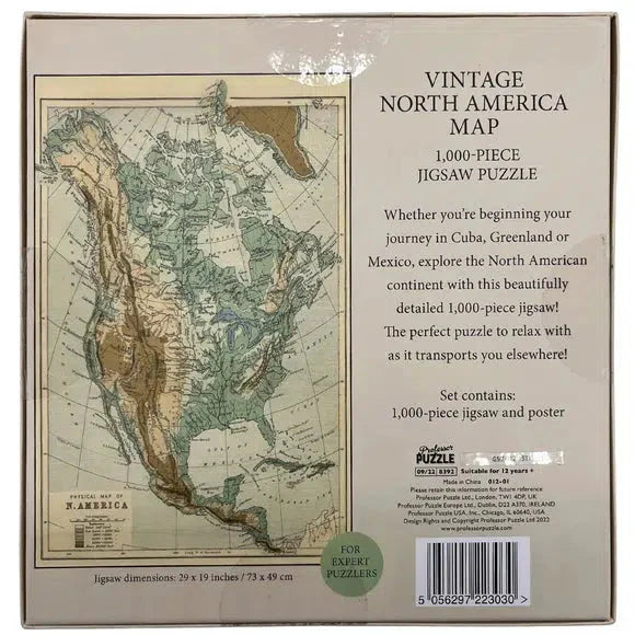 Vintage North America Map 1000 Piece Jigsaw Puzzle Professor Puzzle