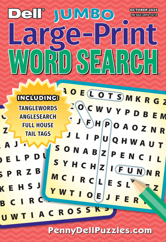 Penny Press - Dell Jumbo Large Print Word Search: October 2025 Edition, Mind-Sharpening Puzzles For All Ages, Themed Puzzles, Including Full House, Angle Search, Tail Tags, Tanglewords & More! Magazine Shop US