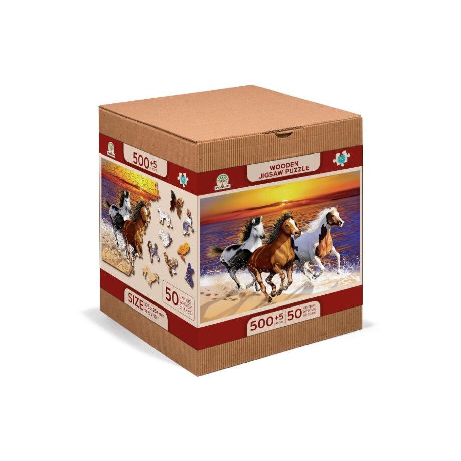 Wild Horses on the Beach 505 Piece Wood Jigsaw Puzzle Wooden City Puzzle Merchant