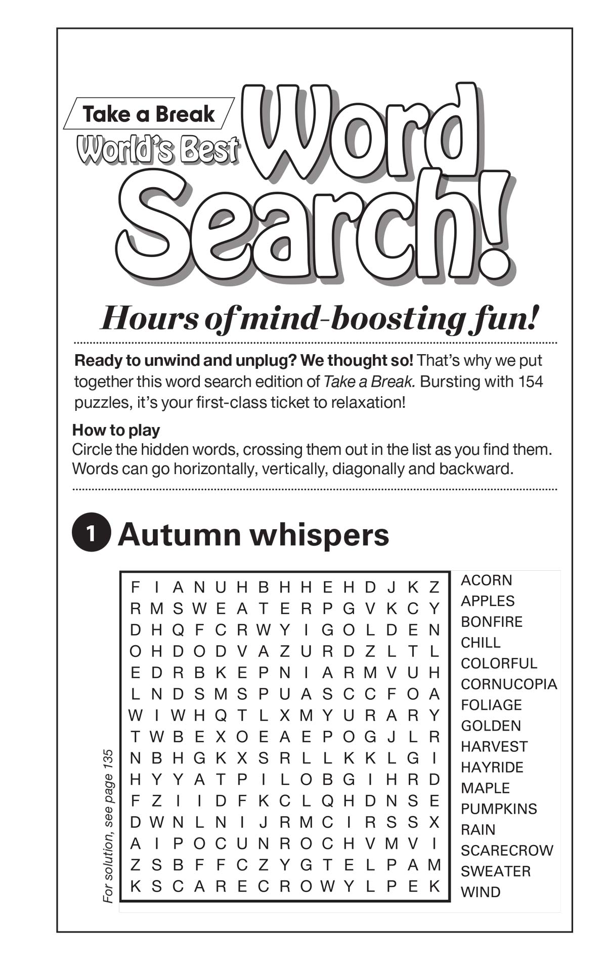 Take a Break - Word Search: 144+ Puzzles, 10 Bonus Crisscross & Fill-In Puzzles, Autumn Themed, Brain Challenges, Mind-Boosting Fun, Relax, Unwind, Unplug, De-Stress, Reduce Anxiety & Solve! Magazine Shop US
