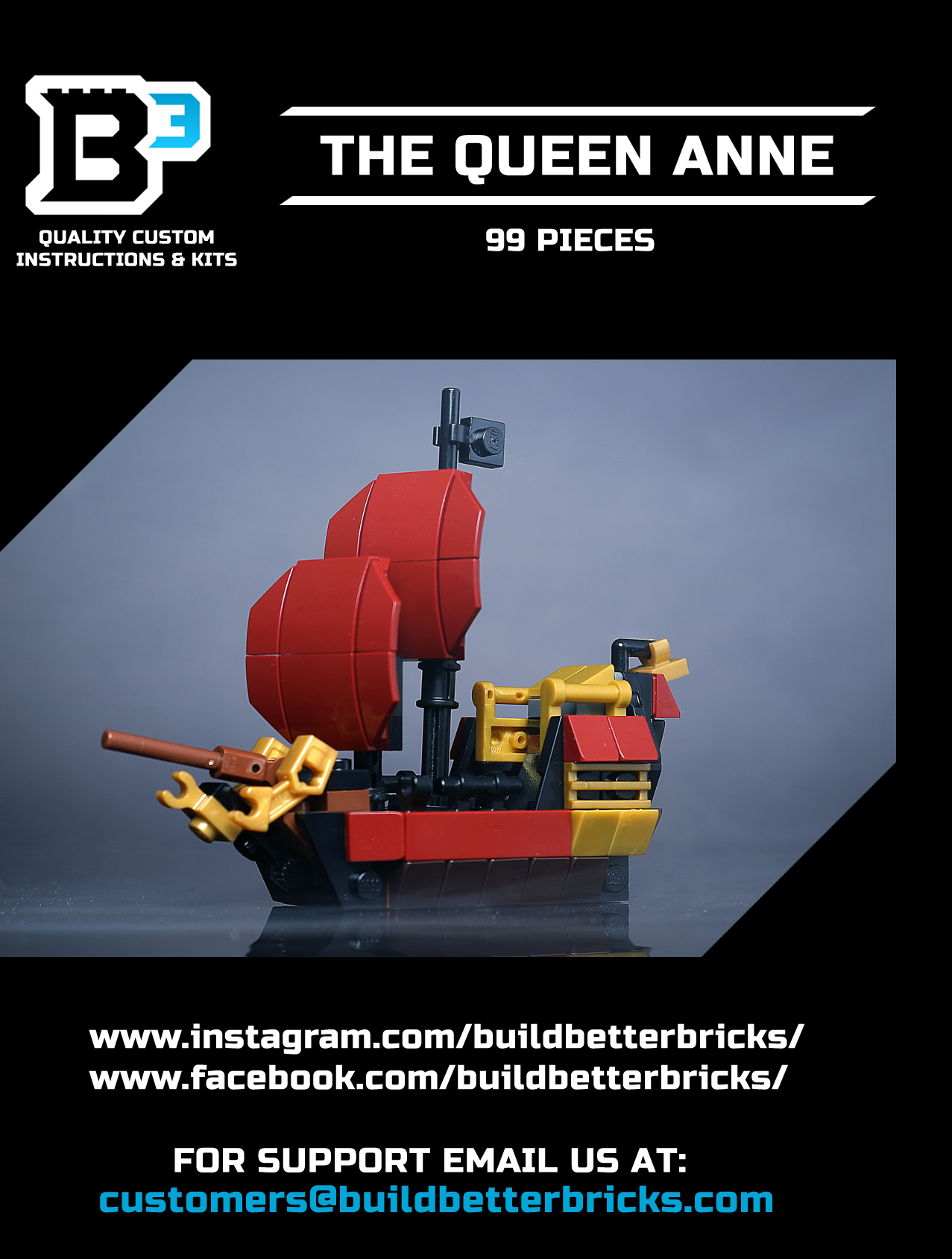 Custom Mini Queen Anne's Revenge Pirate Ship made using LEGO parts B3 Customs