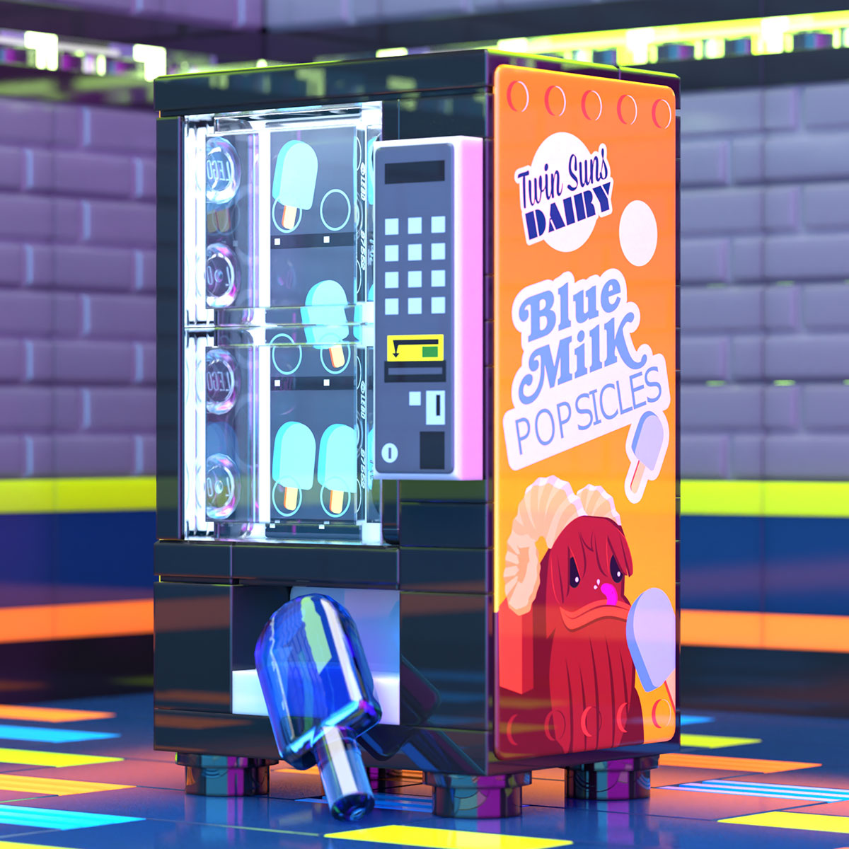 Blue Milk Popsicles Vending Machine Building Set made using LEGO parts - B3 Customs B3 Customs