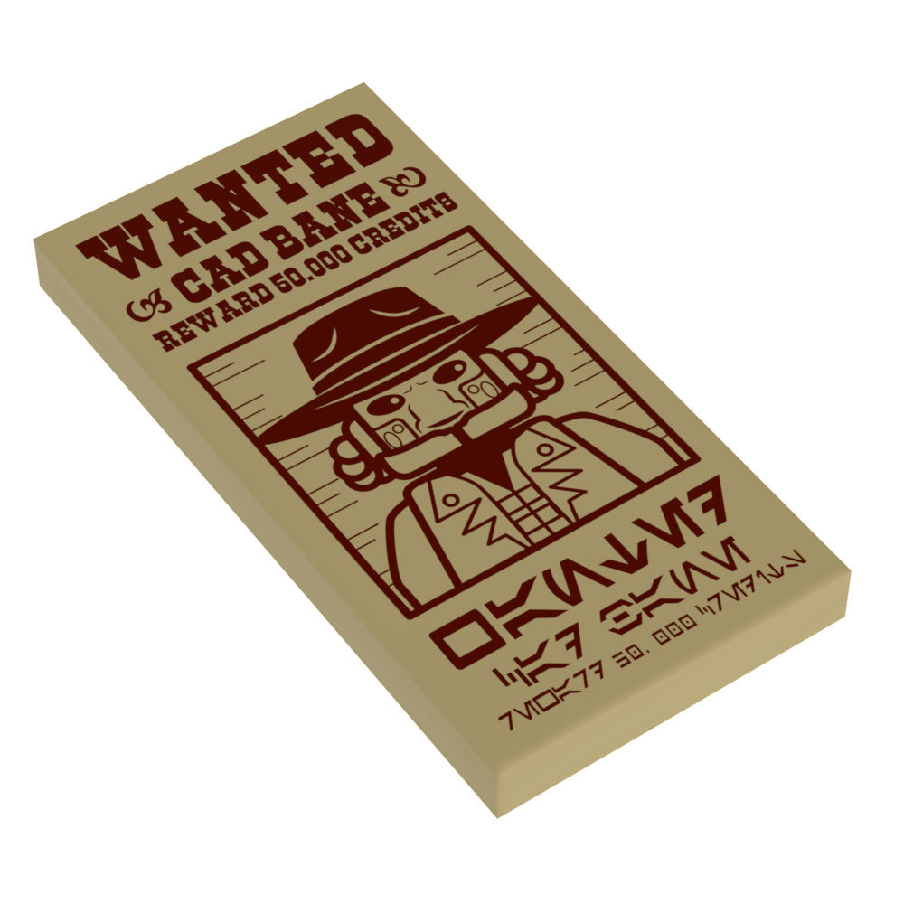 Cad Bane Wanted Poster (2x4 Tile) made using LEGO parts - B3 Customs B3 Customs