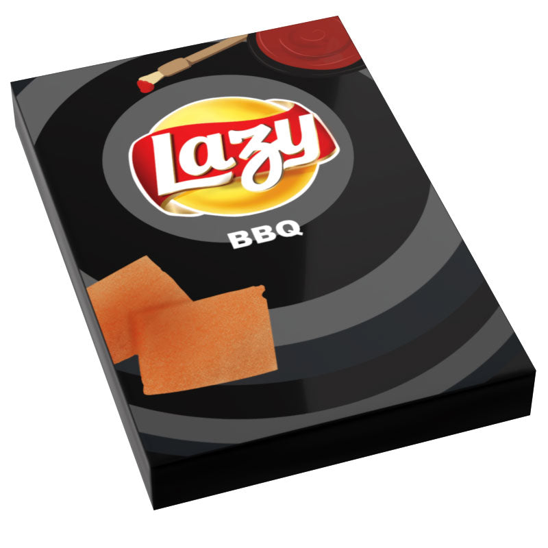 BBQ Lazy Chips Bag Tiles Minifig Snack (2x3 Tile) made using LEGO parts - B3 Customs B3 Customs
