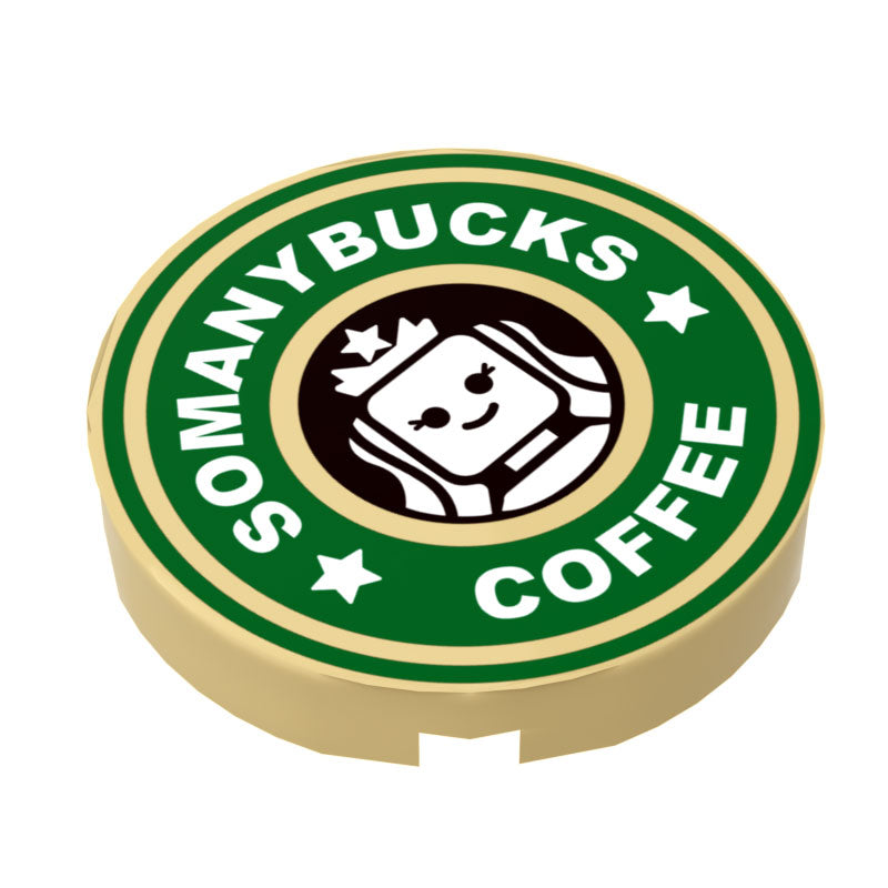 Somanybucks Coffee Sign (2x2 Round Tile) - B3 Customs made using LEGO parts B3 Customs