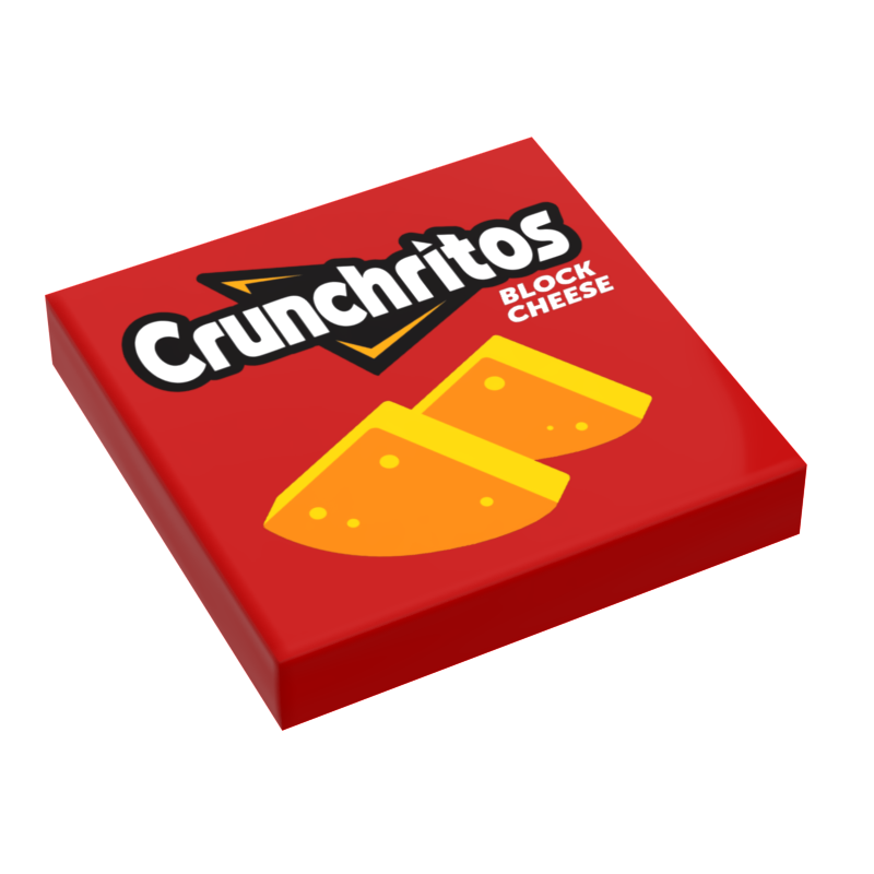 Crunchitos Nacho Cheese Minifig Snack (2x2 Tile) made using LEGO parts - B3 Customs B3 Customs
