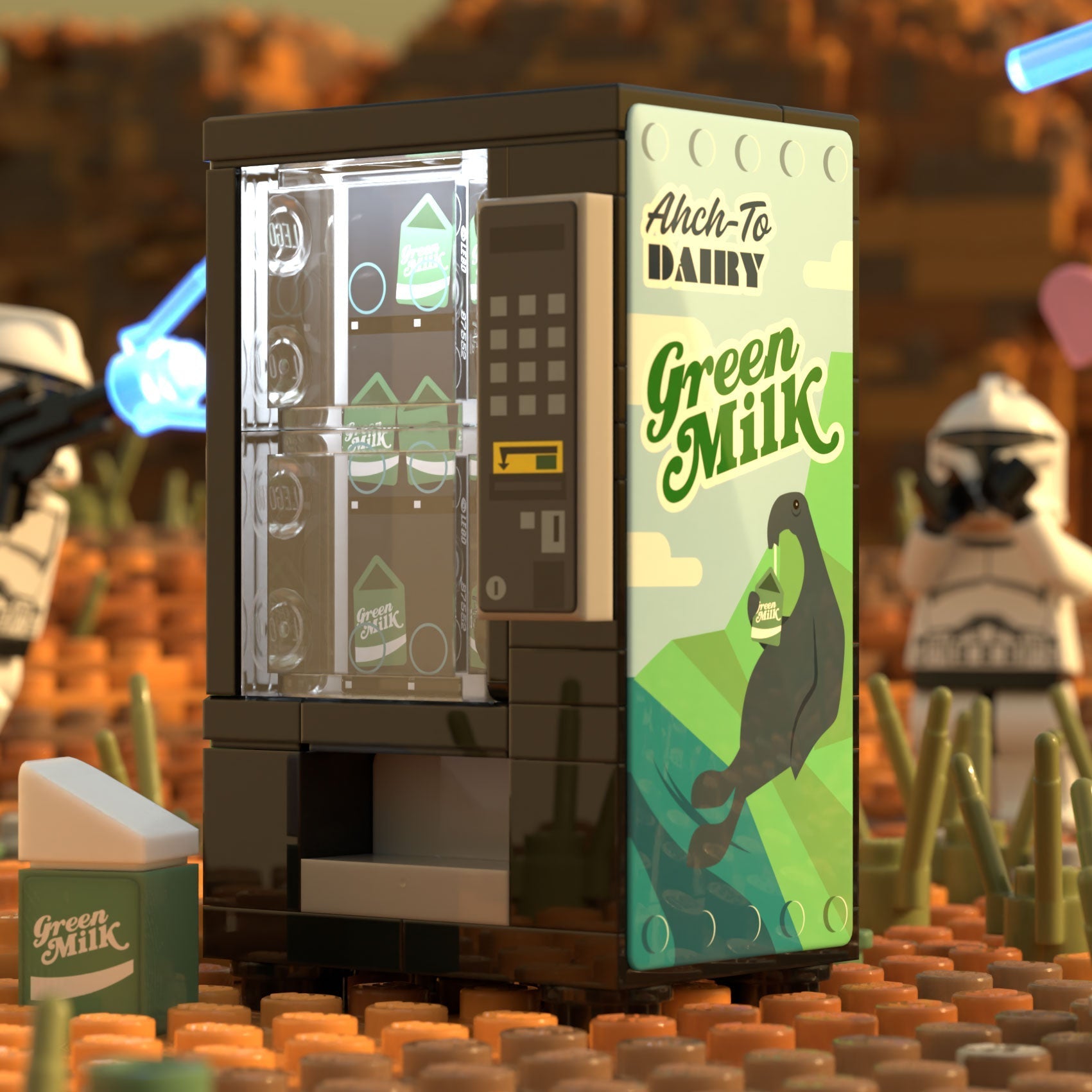 Green Milk Vending Machine Building Set made using LEGO parts - B3 Customs B3 Customs