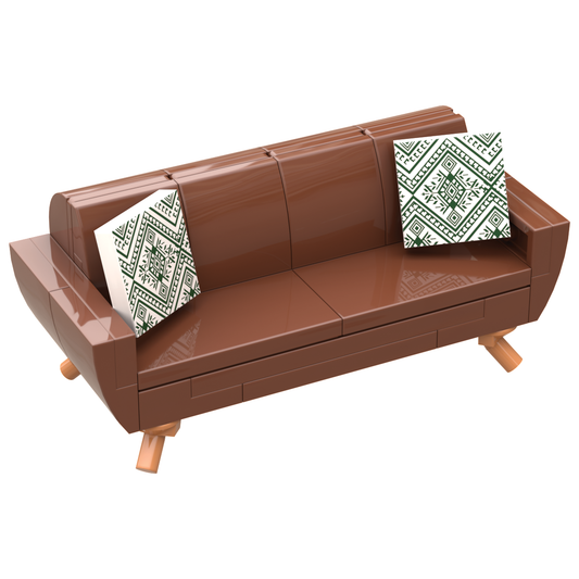 B3 Home Mid-Century RB Sofa w/ 2 Pillows made using LEGO parts - B3 Customs B3 Customs