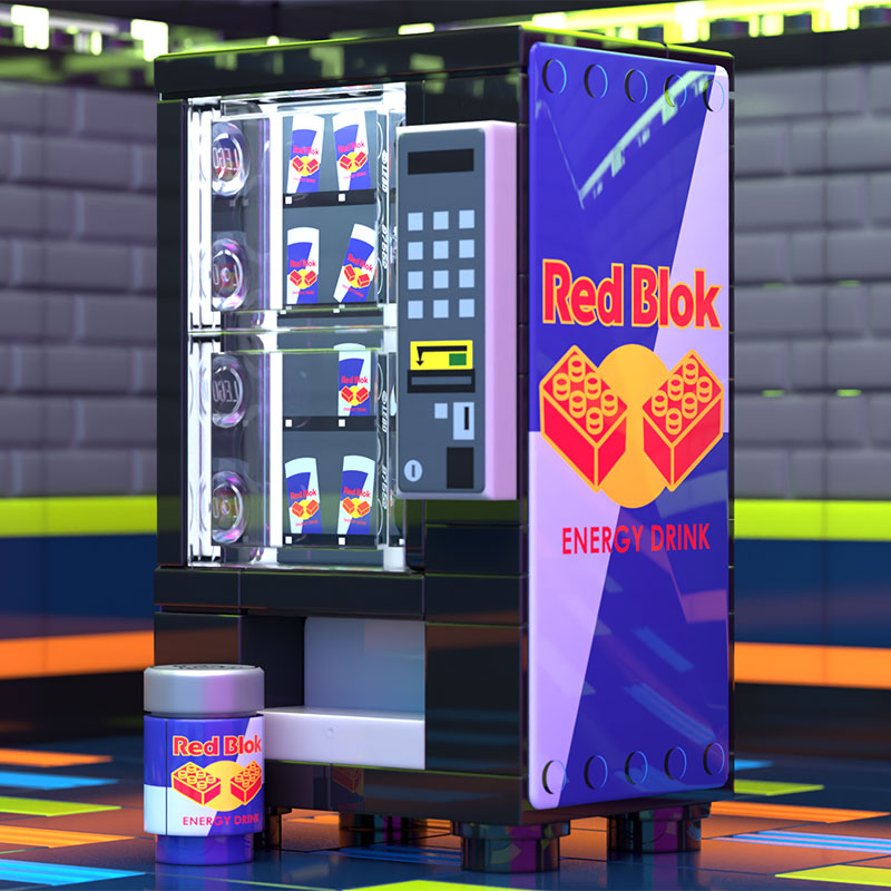 Red Blok Energy Drink Vending Machine made using LEGO parts - B3 Customs B3 Customs