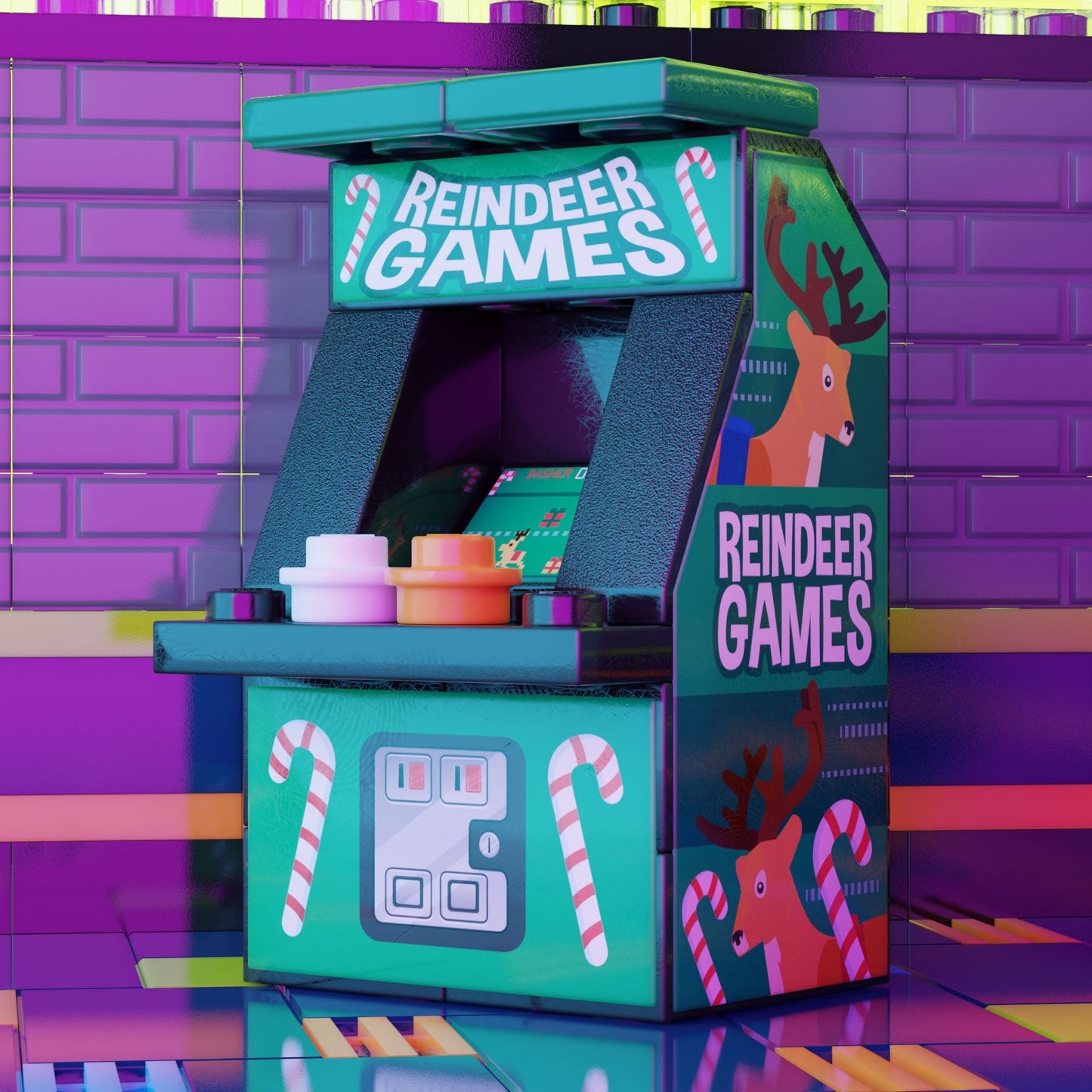 Reindeer Games Arcade Machine Toy Building Kit made using LEGO parts - B3 Customs B3 Customs